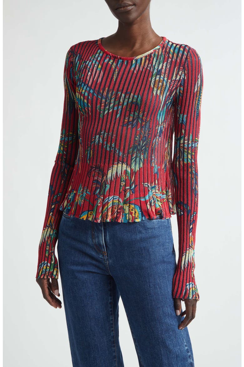 Metallic Rib Sweater, Main, color, PRINT ON RED BASE
