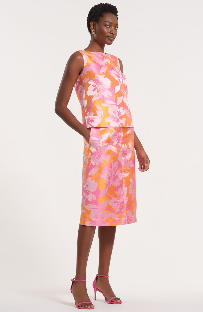 Isaac Mizrahi New York Floral Satin Brocade Shell, Alternate, color, Pink/ Orange
