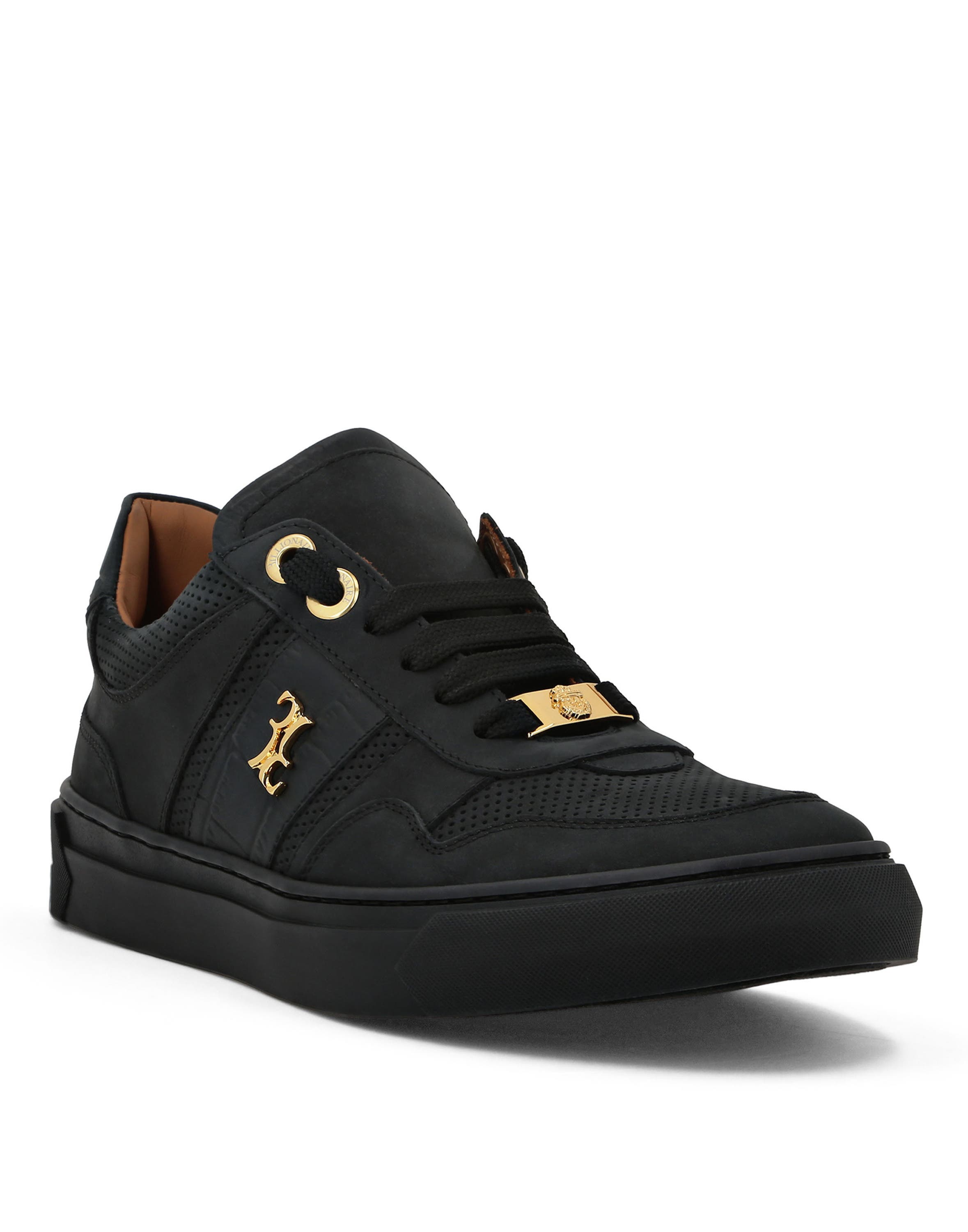 Nubuck Croco Printed Lo-Top Sneakers Men, Main, color, black/black