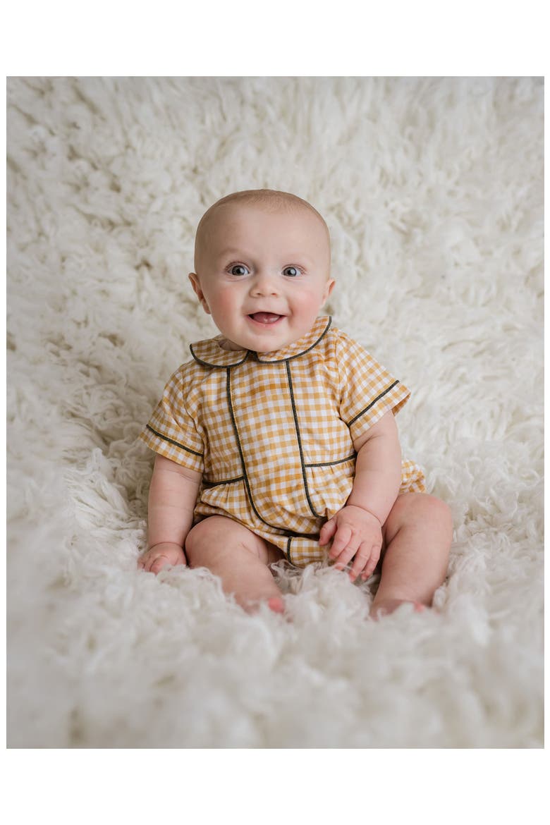 Gingham Bubble Romper, Alternate, color, Yellow Multi