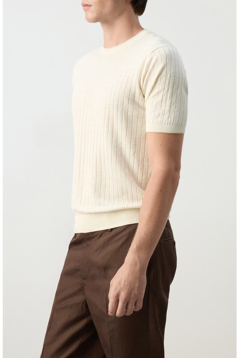 Linen Blend Rib T-Shirt, Alternate, color, OFF WHITE
