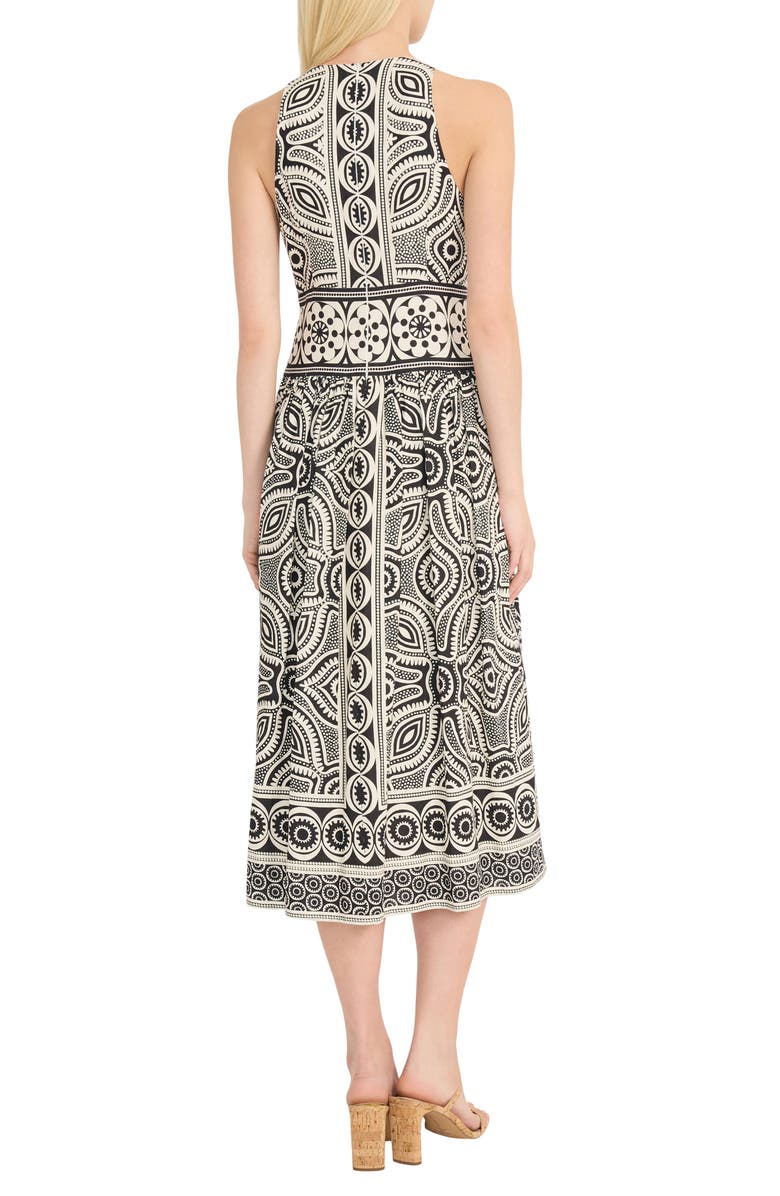 Donna Morgan Halter Neck Linen Blend Midi Dress, Alternate, color, Black/ Cream