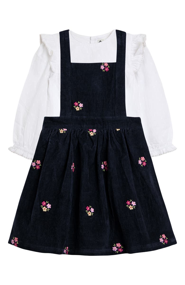 JOJO MAMAN BEBE Ruffle Top & Corduroy Dress Set, Main, color, Navy