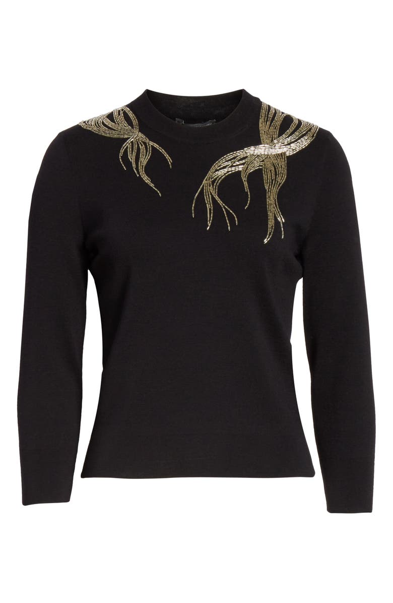 McQueen Alexander McQueen Embellished Wool Sweater, Alternate, color, Black/Silver