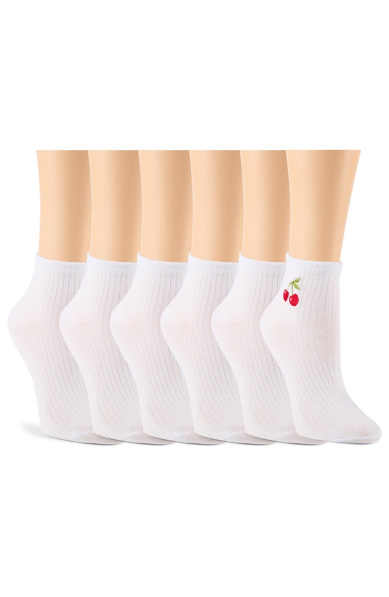 Laundry by Shelli Segal 6-Pack Embroidered Rib Anklet Socks, Alternate, color, White Multi
