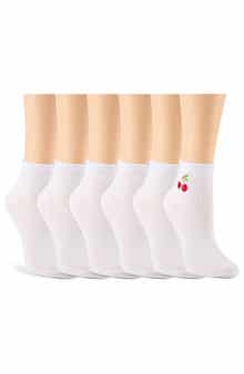 6-Pack Embroidered Rib Anklet Socks