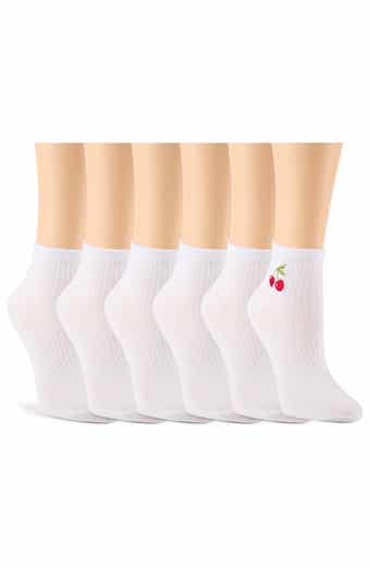 6-Pack Embroidered Rib Anklet Socks