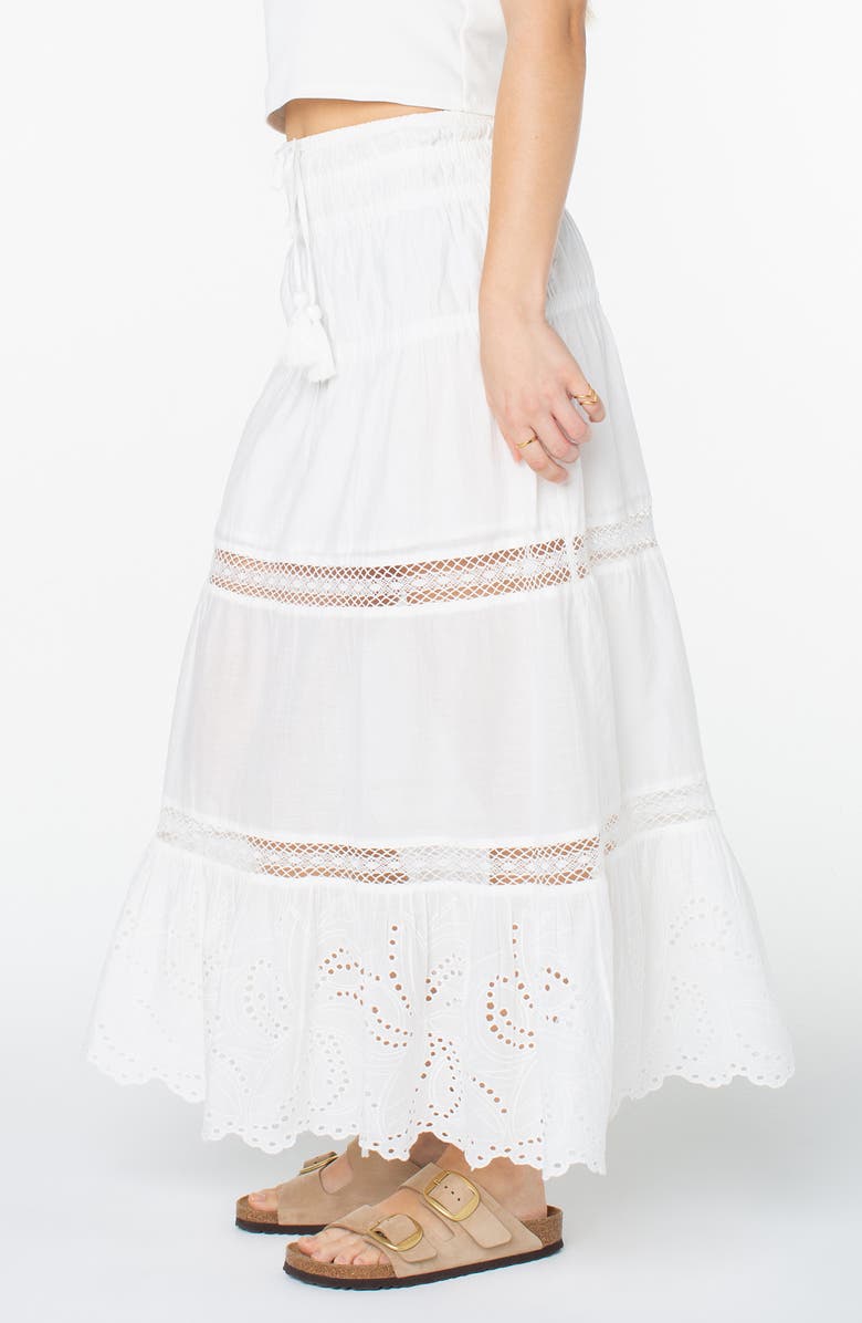 Roxy Castaway Embroidered Cotton Maxi Skirt, Alternate, color, Snow White Solid