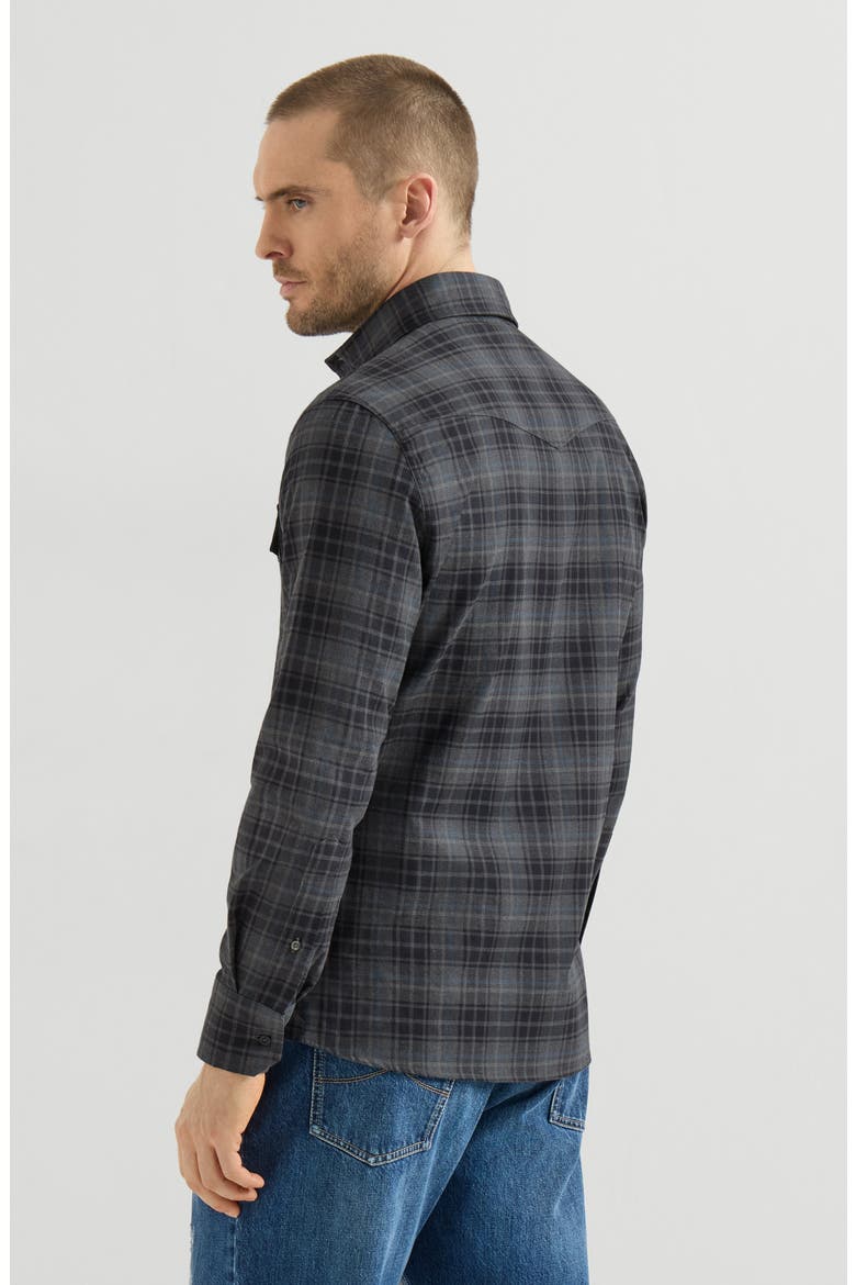 Cotton madras western shirt, Alternate, color, Dark Grey