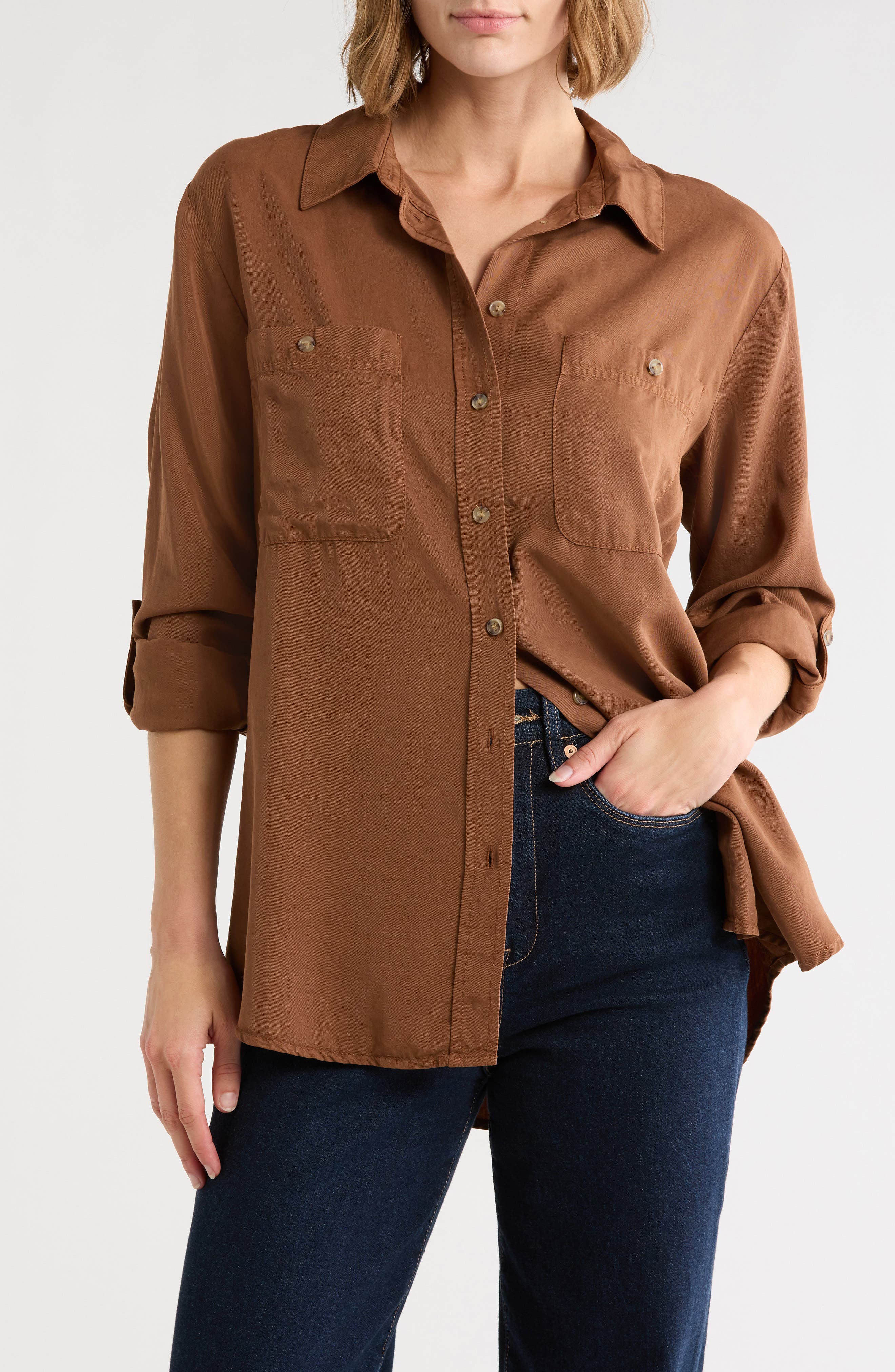 Tencel® Lyocell Boyfriend Button-Up Shirt