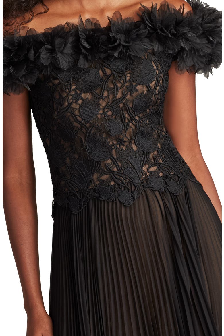 Off the Shoulder Lace Bodice Gown, Alternate, color, BLACK/ NUDE