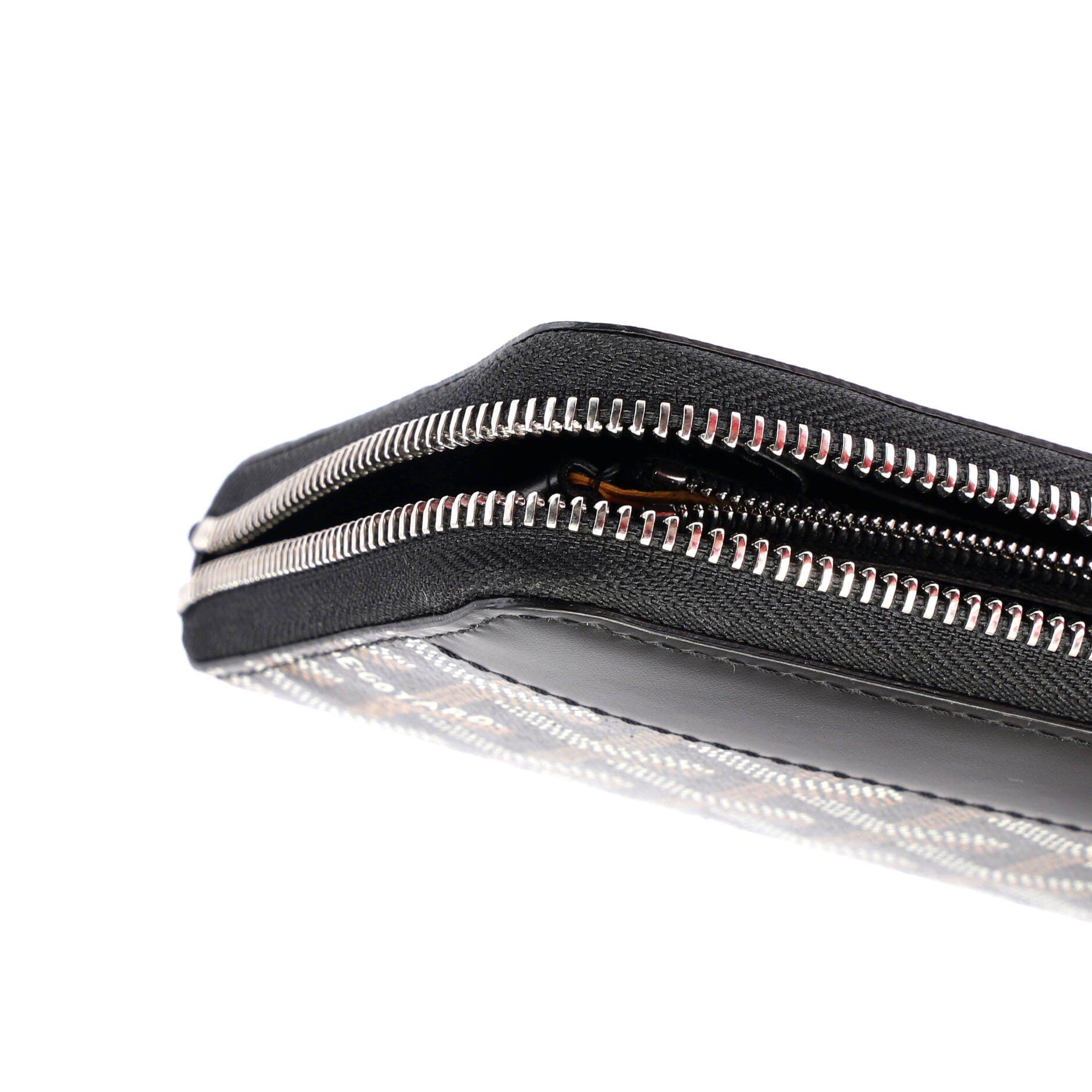 Pre-Owned Goyard Matignon Zip Wallet Coated Canvas with Leather, Alternate, color, Black