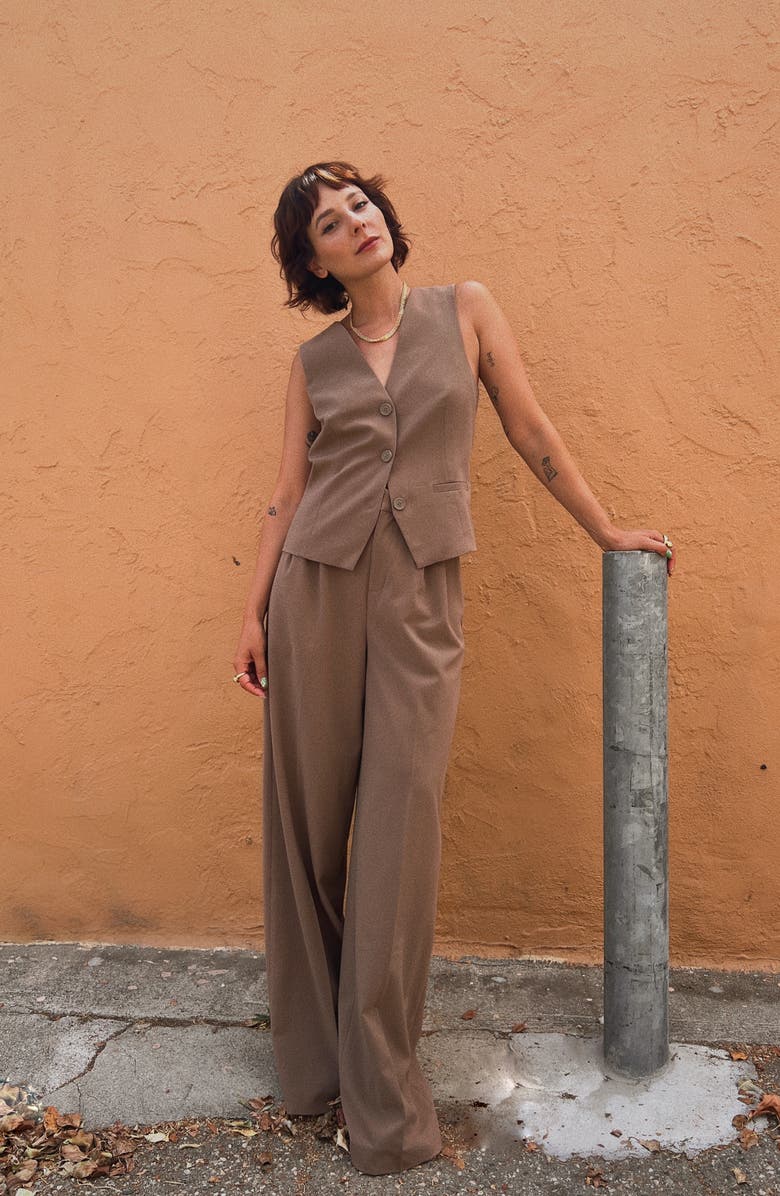 Open Edit Relaxed Waist Wide Leg Trousers, Alternate, color, Brown Caribou