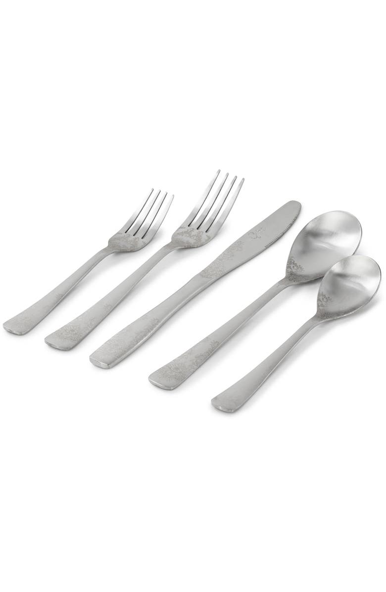Gibson Home Bishop Hill 20 Piece Stainless Steel Floral Flatware Set, Alternate, color, Metallic Silver