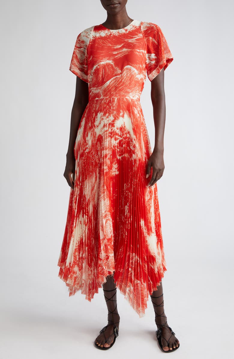 Jason Wu Collection Oceanscape Print Asymmetric Chiffon Midi Dress, Main, color, 