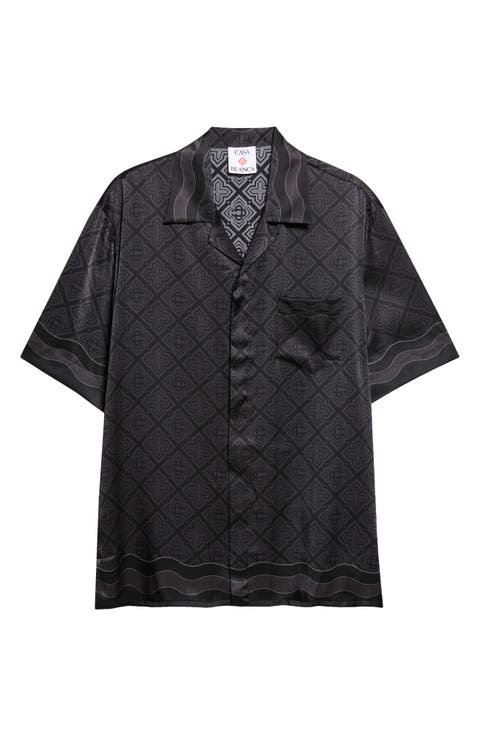 Monogram Print Silk Camp Shirt