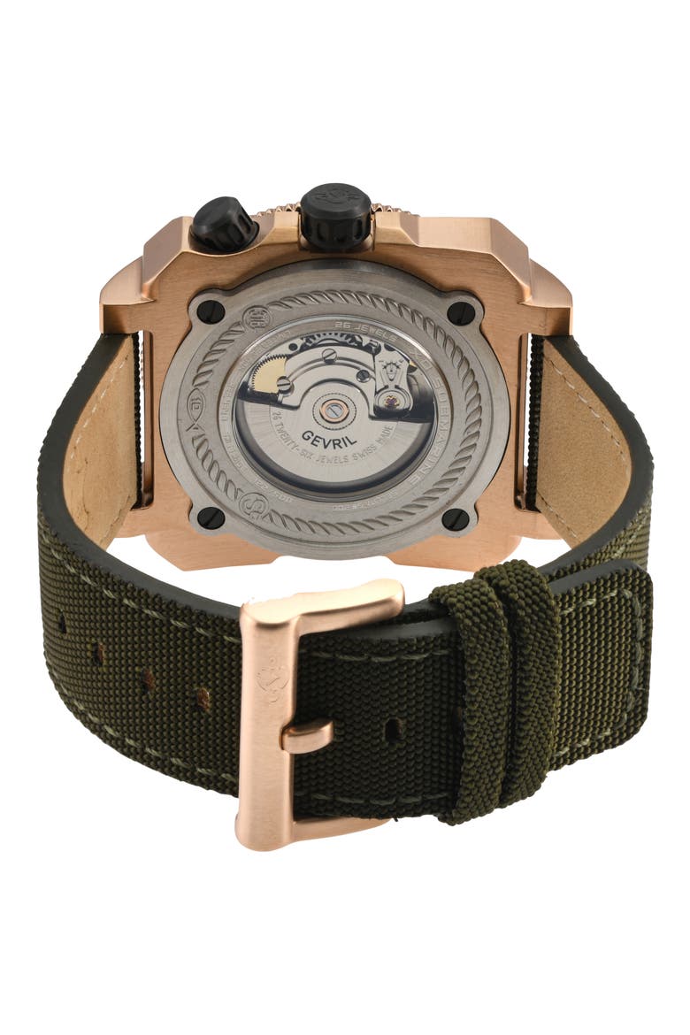 XO Gold-Tone Submarine Canvas Strap Watch, 44mm, Alternate, color, GREEN