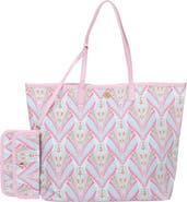 PACKED PARTY Oversized Tote Bag with Detachable Wristlet Pouch - Coated Canvas with Leatherette Straps