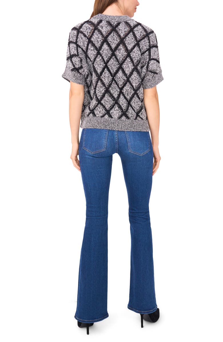 Halogen<sup>®</sup> Short Sleeve Diamond Stitch Sweater, Alternate, color, Rich Black/ White