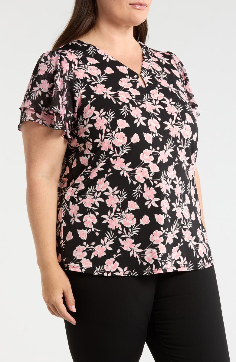 Jones New York Double Flutter Sleeve Top, Alternate, color, Jones Black Multi