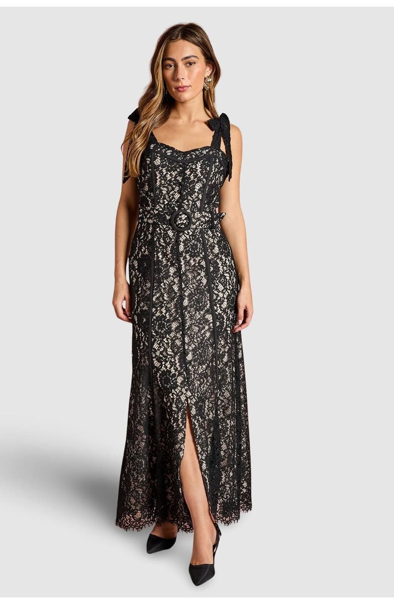 Coast Lace Bow Shoulder Maxi Dress, Main, color, Black