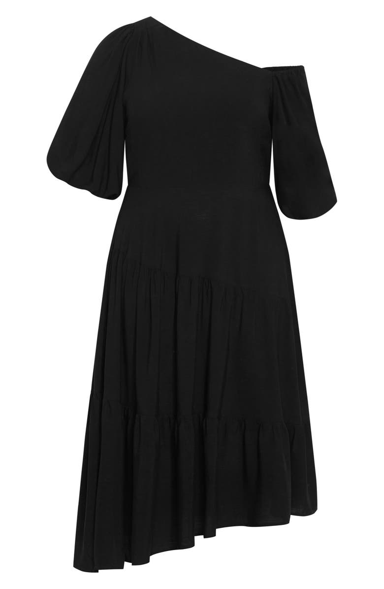 City Chic Ada Ruffle Hem Asymmetric Maxi Dress, Alternate, color, Black