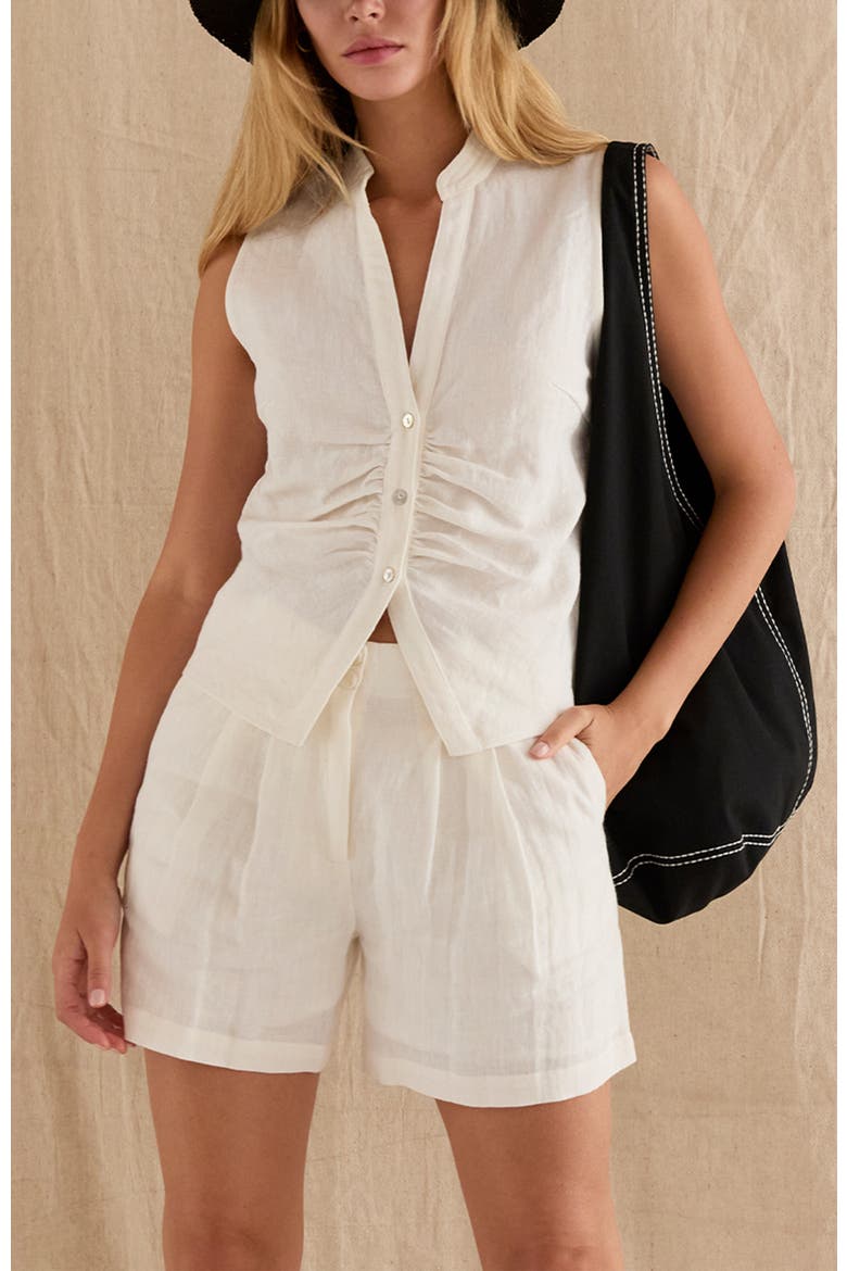 Pleated Linen Shorts, Alternate, color, White