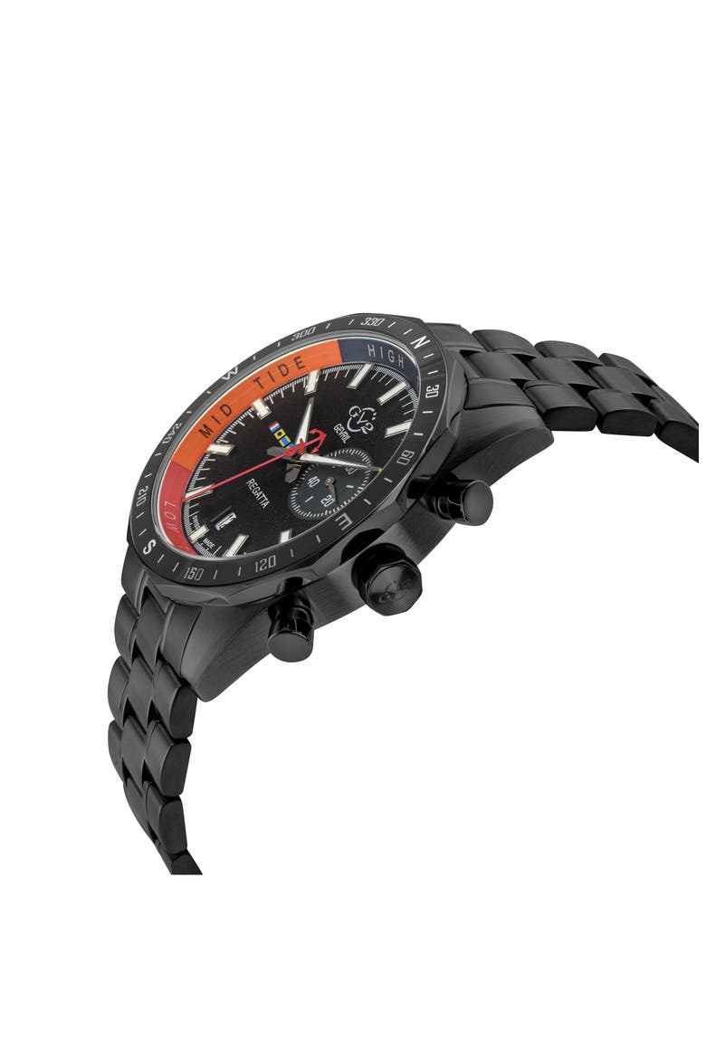 Regatta Stainless Steel Swiss Quartz Bracelet Watch, 42mm, Alternate, color, BLACK