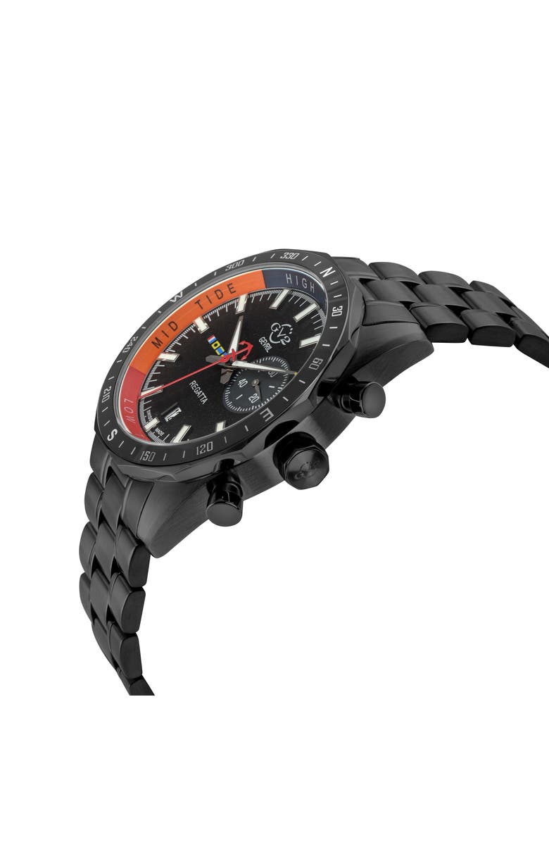 GV2 Regatta Stainless Steel Swiss Quartz Bracelet Watch, 42mm, Alternate, color, Black