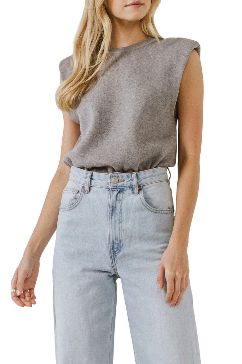 Padded Shoulder Sleeveless Sweatshirt, Main, color, HEATHER GREY