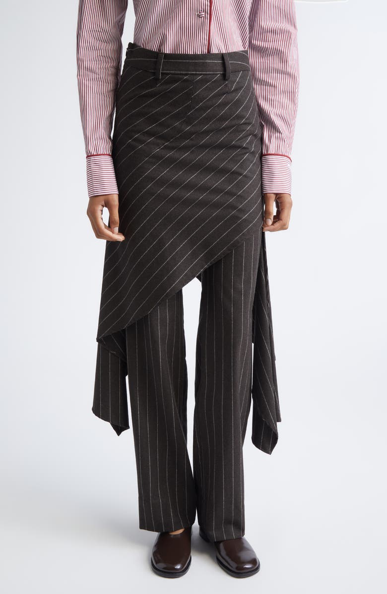 MONSE Deconstructed Pinstripe Stretch Wool Skirt Pants, Main, color, Brown