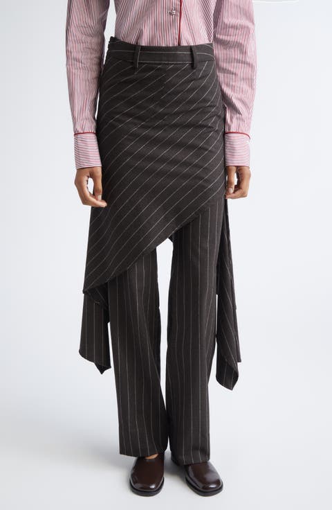 Deconstructed Pinstripe Stretch Wool Skirt Pants