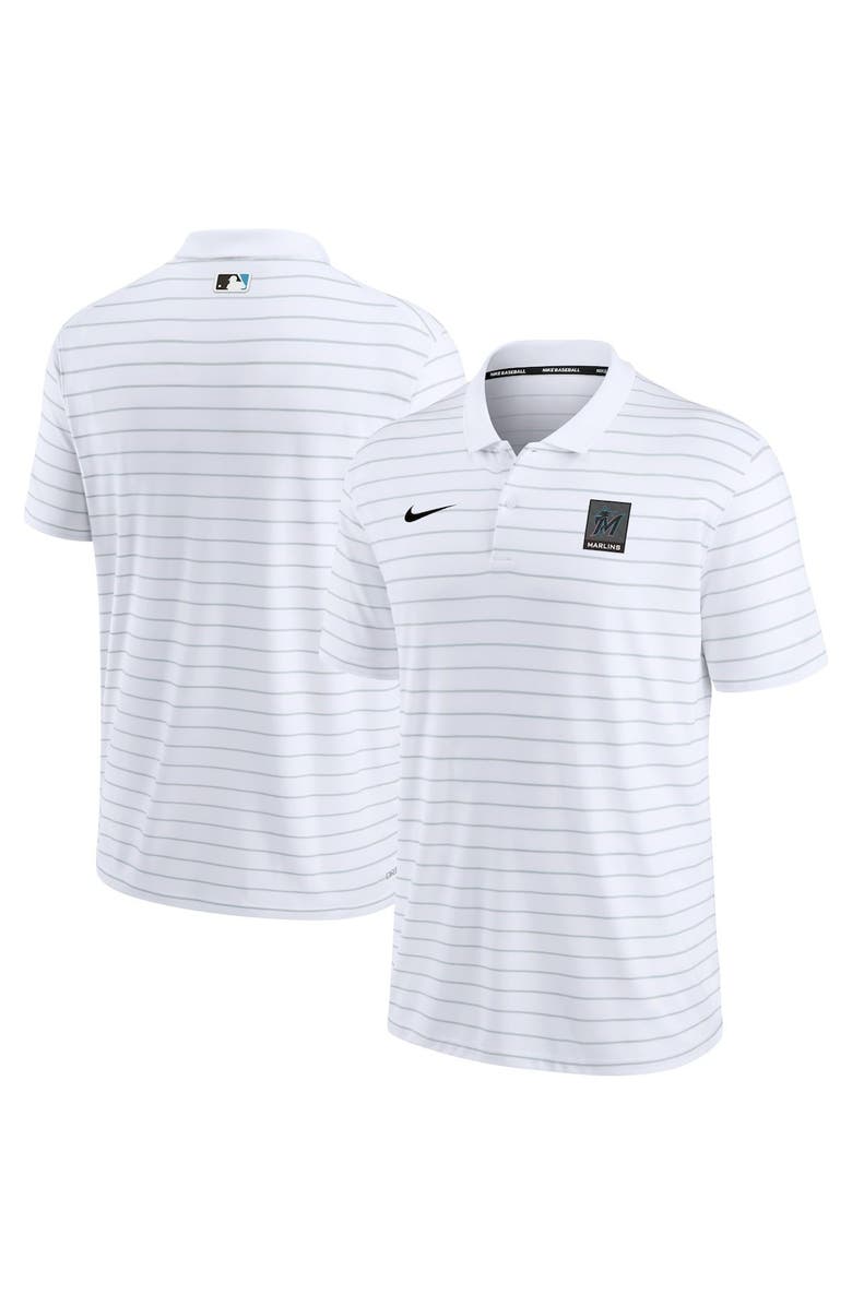 Nike Men's Nike White Miami Marlins Authentic Collection Striped Performance Pique Polo, Alternate, color, White