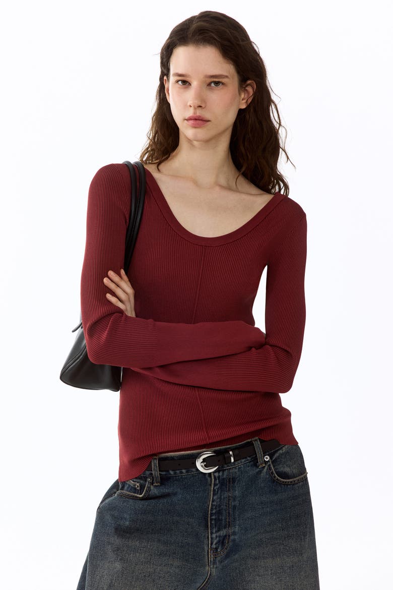 Rib-knit Twist-detail Top, Alternate, color, Burgundy