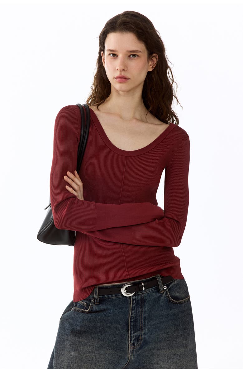 H&M Rib-knit Twist-detail Top, Alternate, color, Burgundy