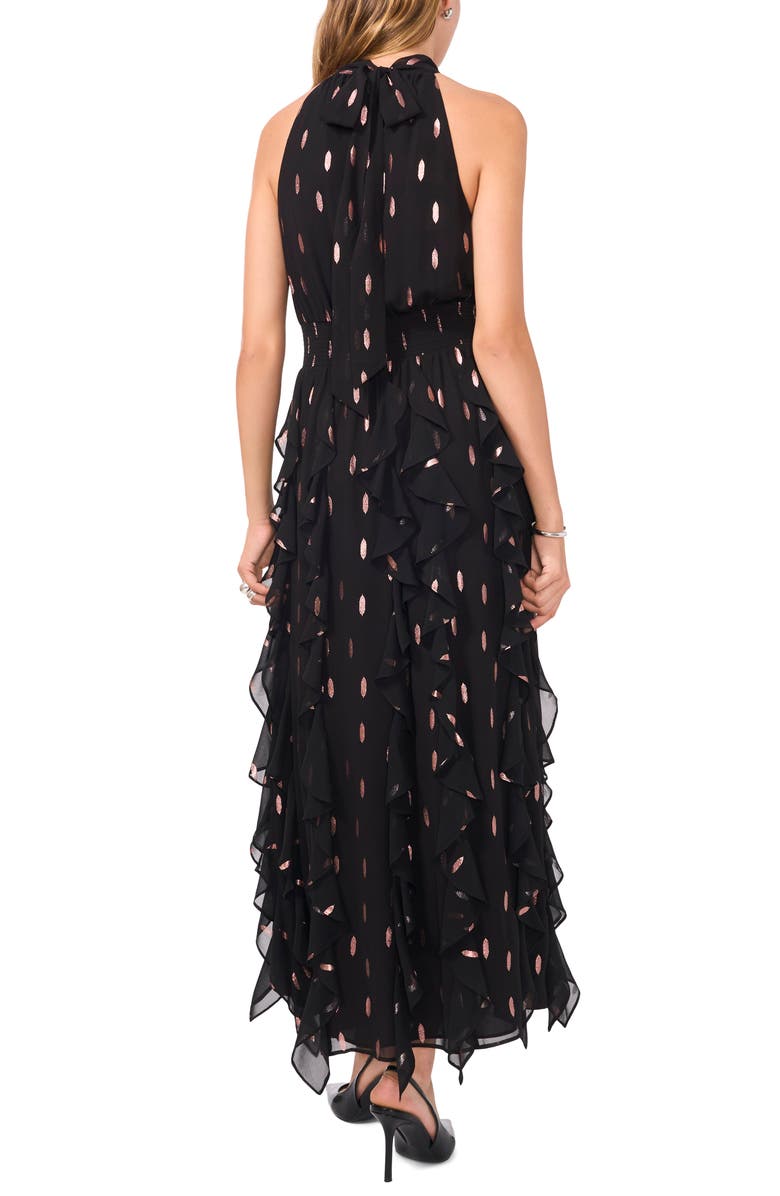 1.STATE Flounce Cascading Metallic Clip Dot Maxi Dress, Alternate, color, 