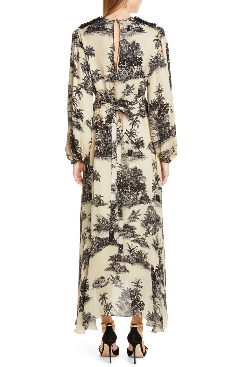 Toile Palm Print Long Sleeve Maxi Dress, Alternate, color, BLACK/ ECRU