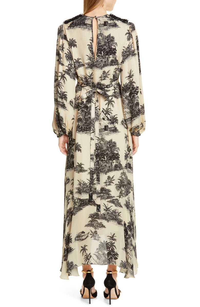 Johanna Ortiz Toile Palm Print Long Sleeve Maxi Dress, Alternate, color, 