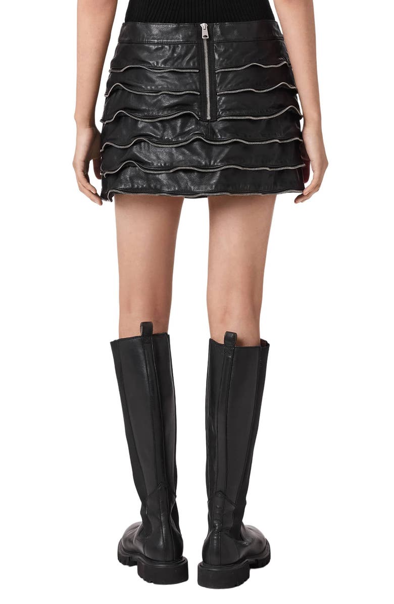AllSaints Emara Leather Miniskirt, Alternate, color, Black