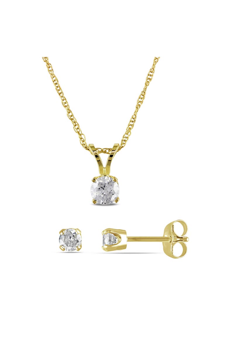 2-Piece Set Diamond Solitaire Necklace & Earrings 14k, Main, color, Yellow Gold