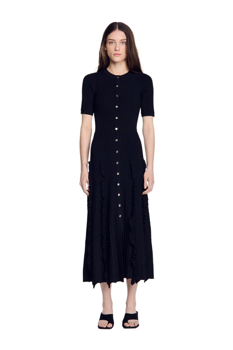 Knit maxi dress with ruffles, Main, color, Black