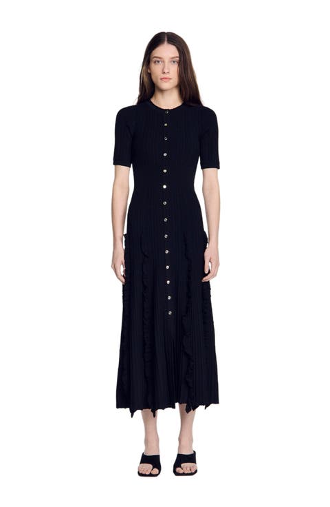 Knit maxi dress with ruffles