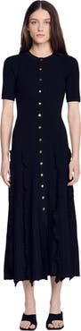 SANDRO Knit maxi dress with ruffles