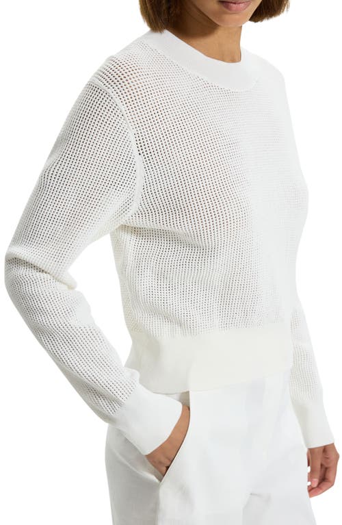 Theory Mini Pointelle Stitch Long-sleeve Pullover Top In White