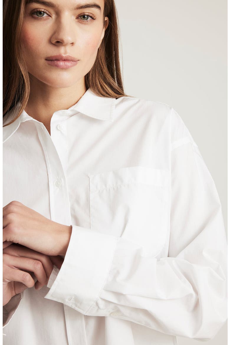 Long Sleeve Crop Cotton Button-Up Shirt, Alternate, color, WHITE