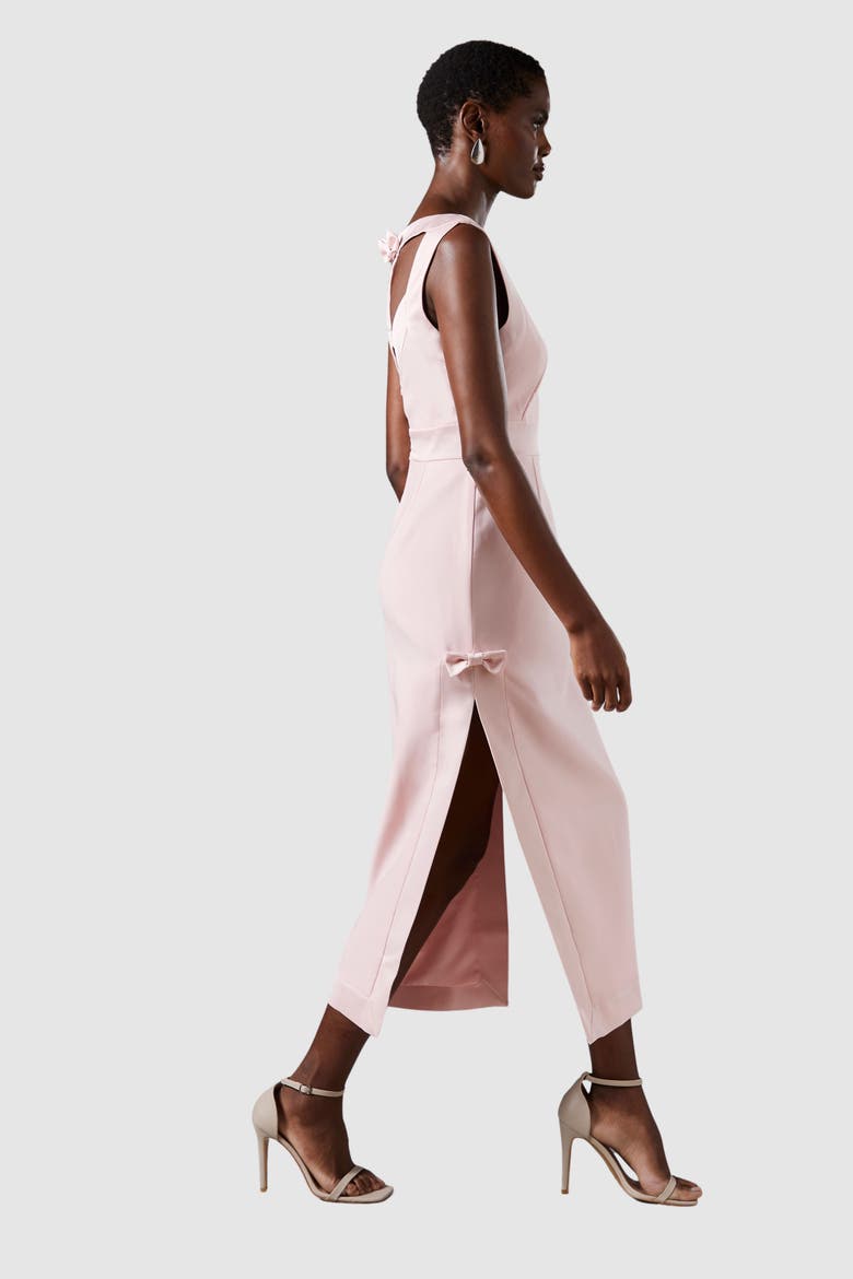 Bow Detail Round Neck Midaxi Dress, Alternate, color, Pink