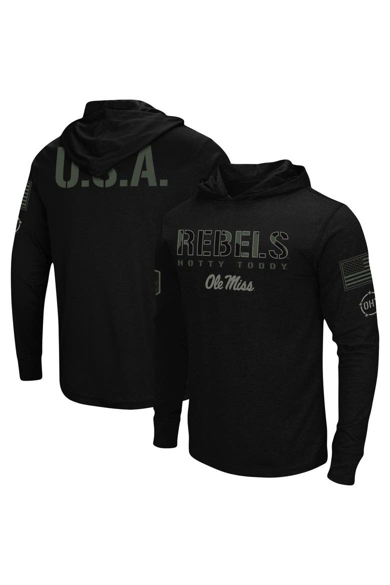 Men's Colosseum Black Ole Miss Rebels OHT Military Appreciation Hoodie Long Sleeve T-Shirt, Main, color, Black