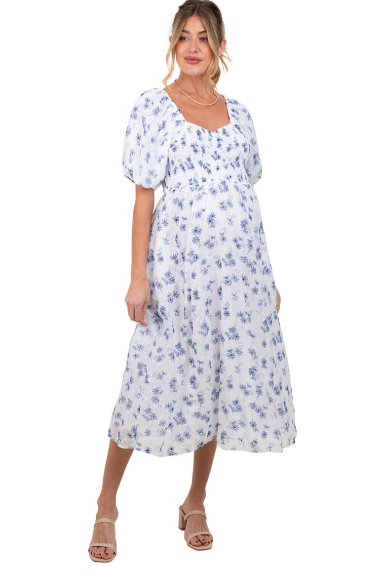 Floral Smocked Bodice Midi Dress, Main, color, Blue
