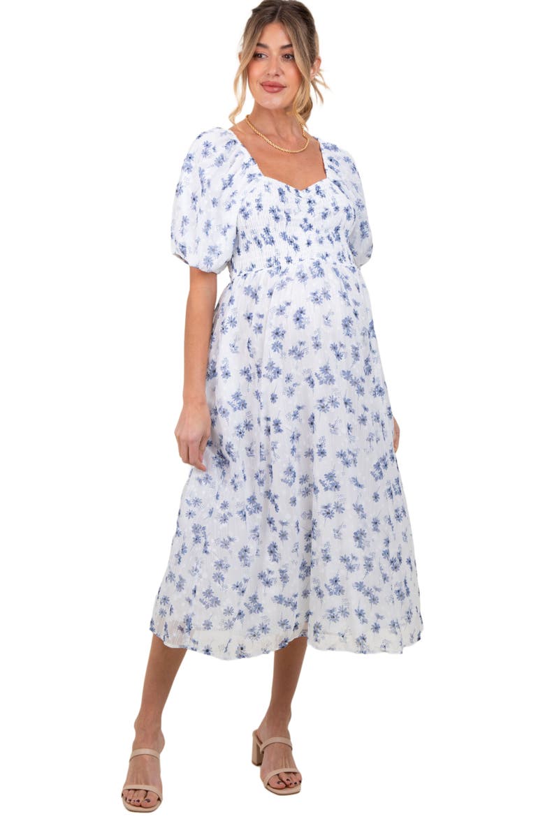 PinkBlush Floral Smocked Bodice Midi Dress, Main, color, Blue