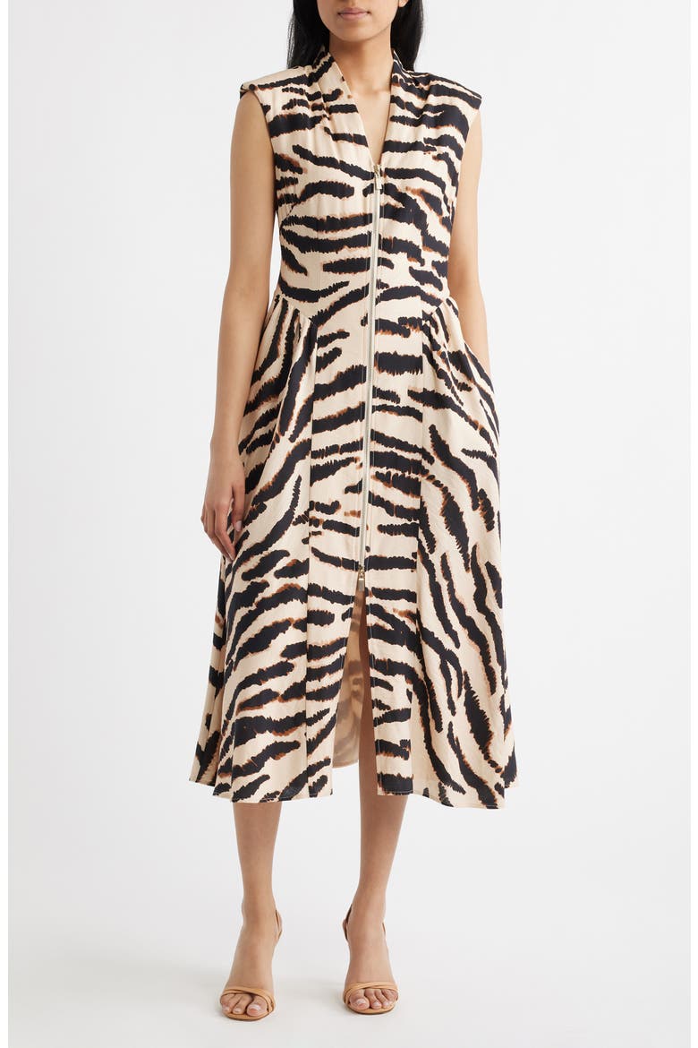 Abstract Animal Print Cocktail Midi Dress, Main, color, BLACK/ BEIGE LEOPARD PRINT